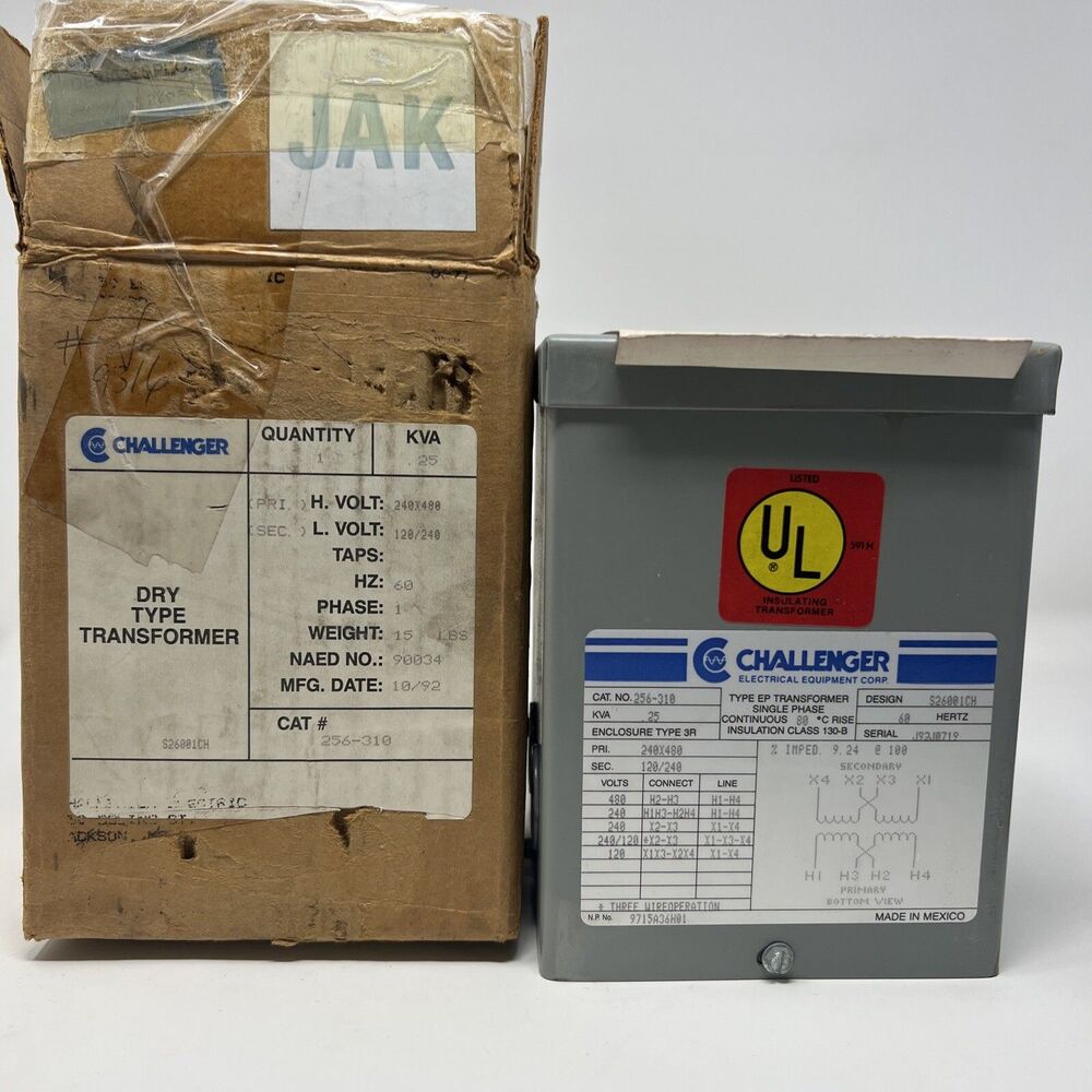 CHALLENGER DRY TYPE TRANSFORMER 256-310 H-240x480 L-120/240 0.25KVA 1 PHASE 60HZ